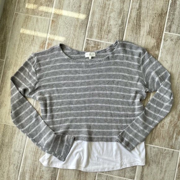 Thyme and Honey soft gray striped long sweater shirt - Picture 4 of 5